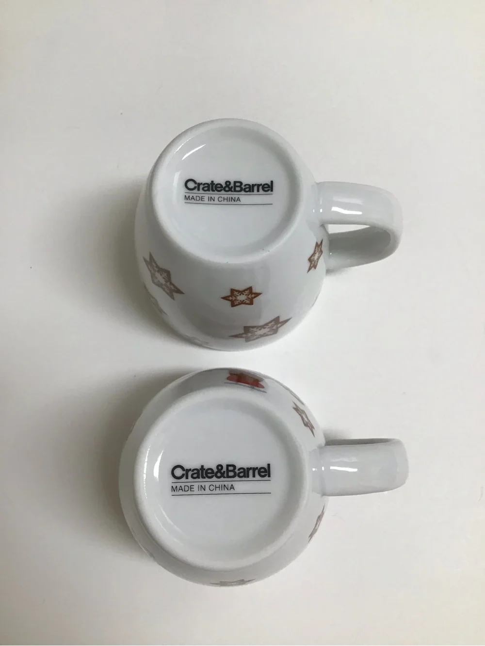 Crate & Barrel Christmas Espresso Mugs SET OF 2 Kids Gingerbread Man Snowflakes